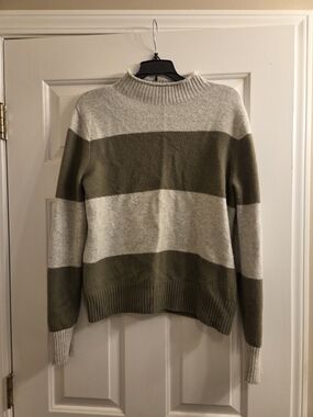 J.Crew Always Cream and Olive Ribbed Knit Sweater